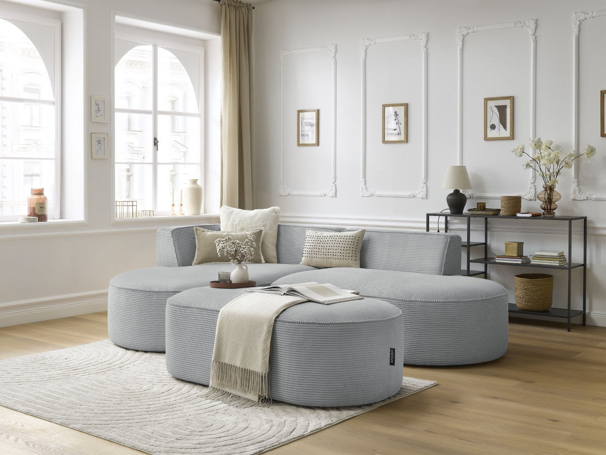 Canapé d'angle fixe ROUSSEAU velours côtelé avec pouf
