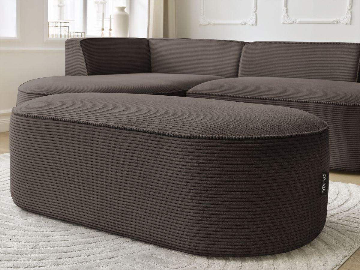 Canapé d'angle fixe ROUSSEAU velours côtelé avec pouf