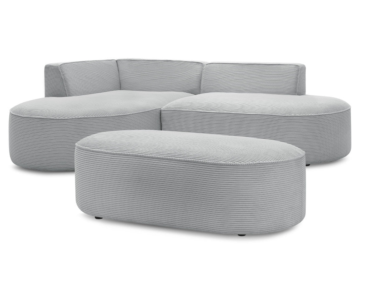 Canapé d'angle fixe ROUSSEAU velours côtelé avec pouf