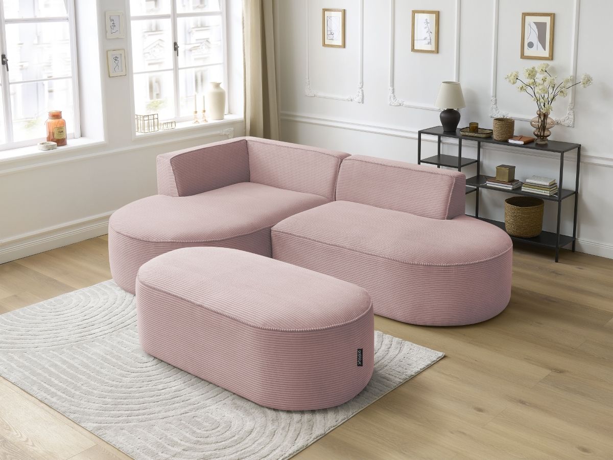 Canapé d'angle fixe ROUSSEAU velours côtelé avec pouf