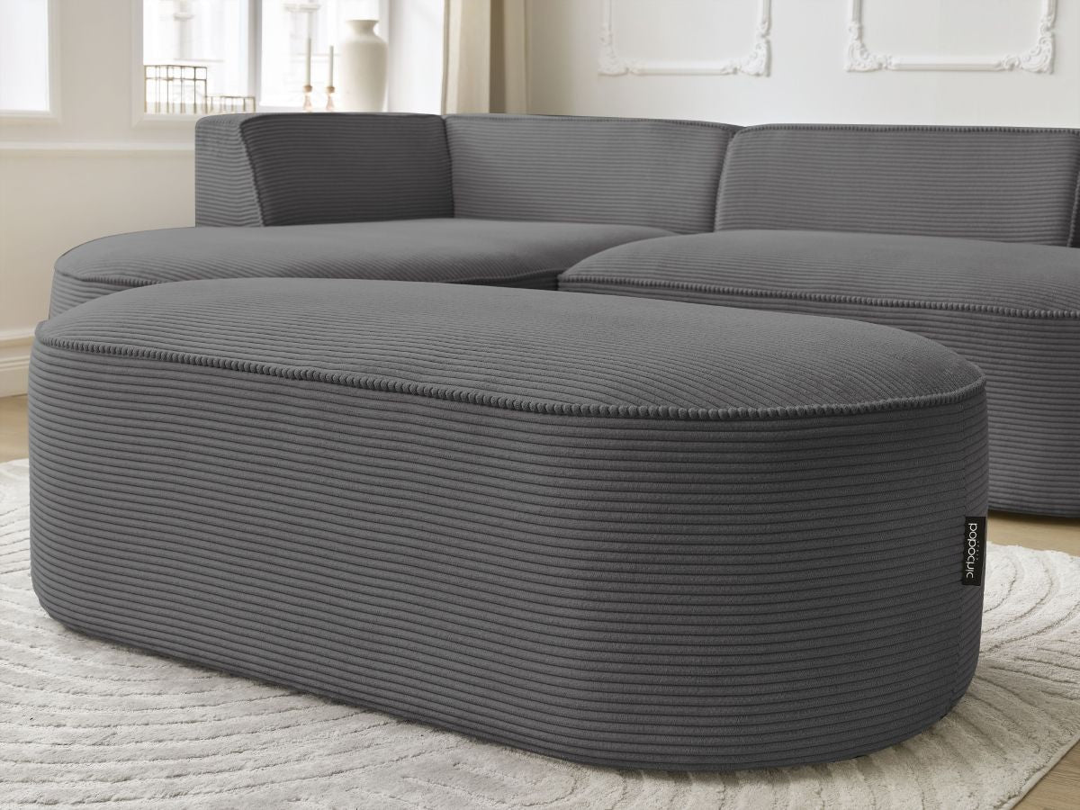 Canapé d'angle fixe ROUSSEAU velours côtelé avec pouf