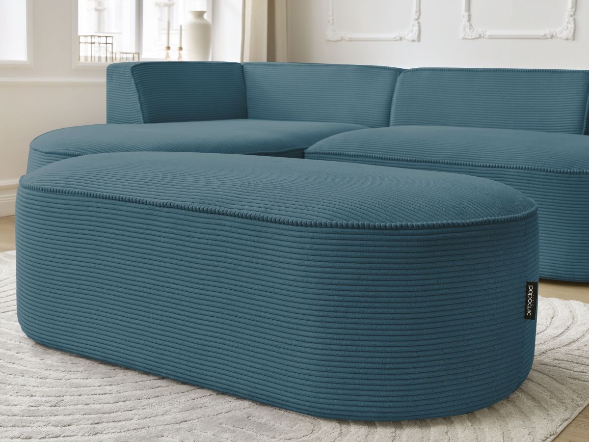 Canapé d'angle fixe ROUSSEAU velours côtelé avec pouf