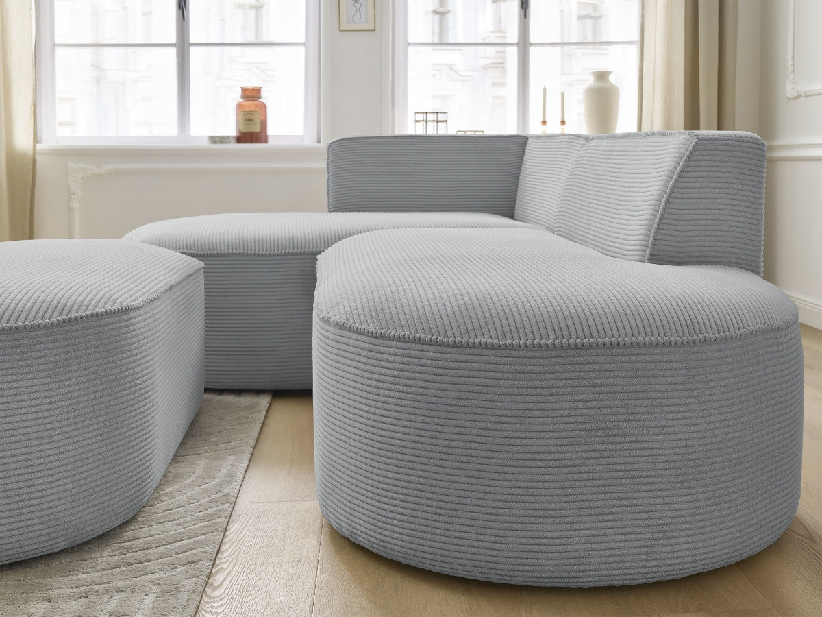 Canapé d'angle fixe ROUSSEAU velours côtelé avec pouf