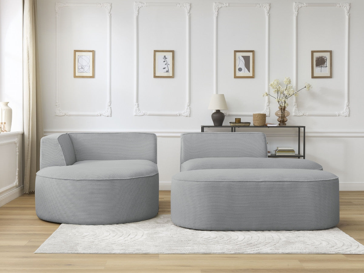Canapé d'angle fixe ROUSSEAU velours côtelé avec pouf