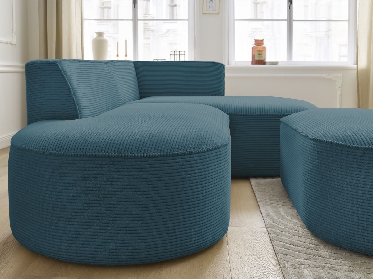 Canapé d'angle fixe ROUSSEAU velours côtelé avec pouf