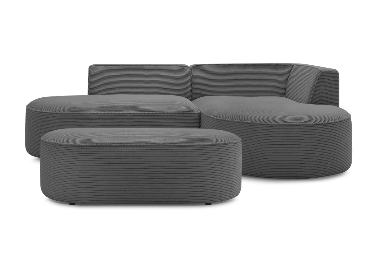 Canapé d'angle fixe ROUSSEAU velours côtelé avec pouf