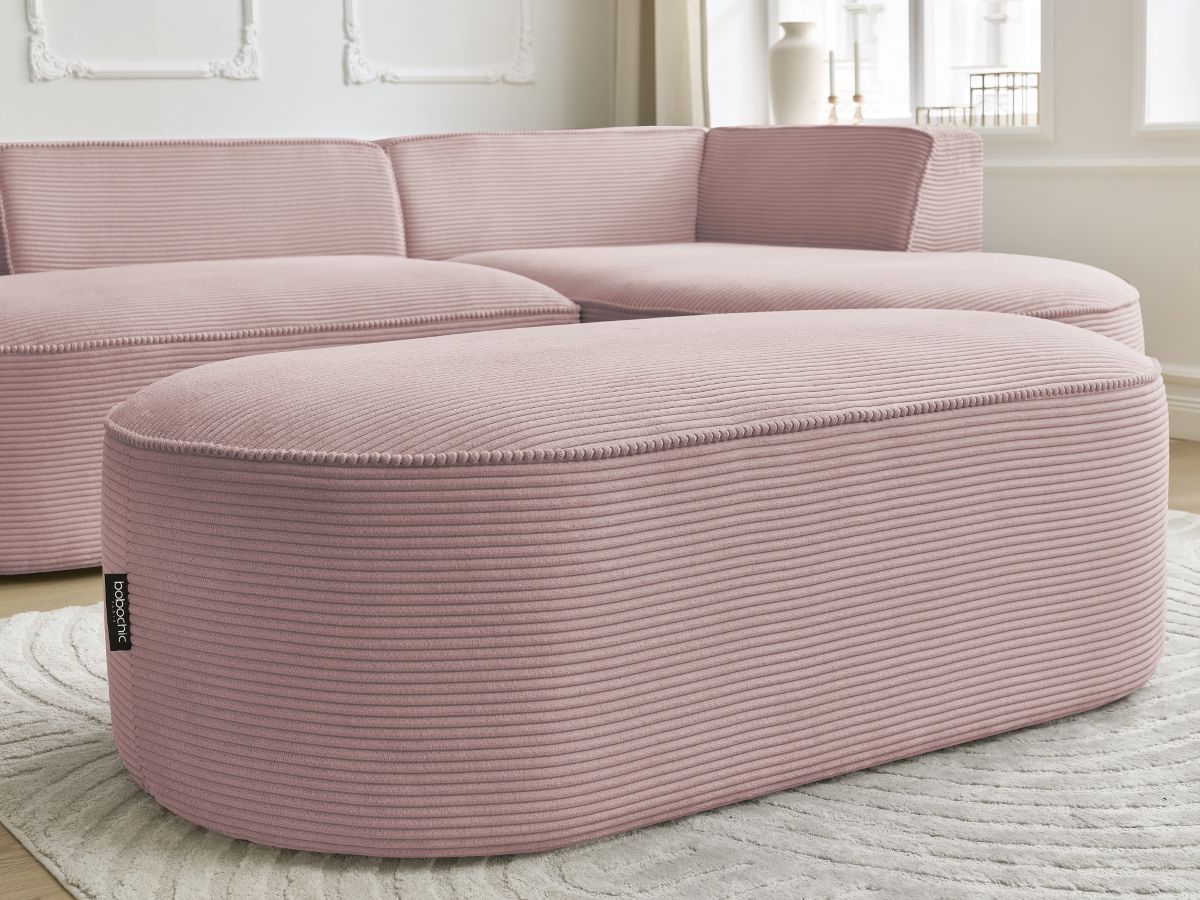 Canapé d'angle fixe ROUSSEAU velours côtelé avec pouf