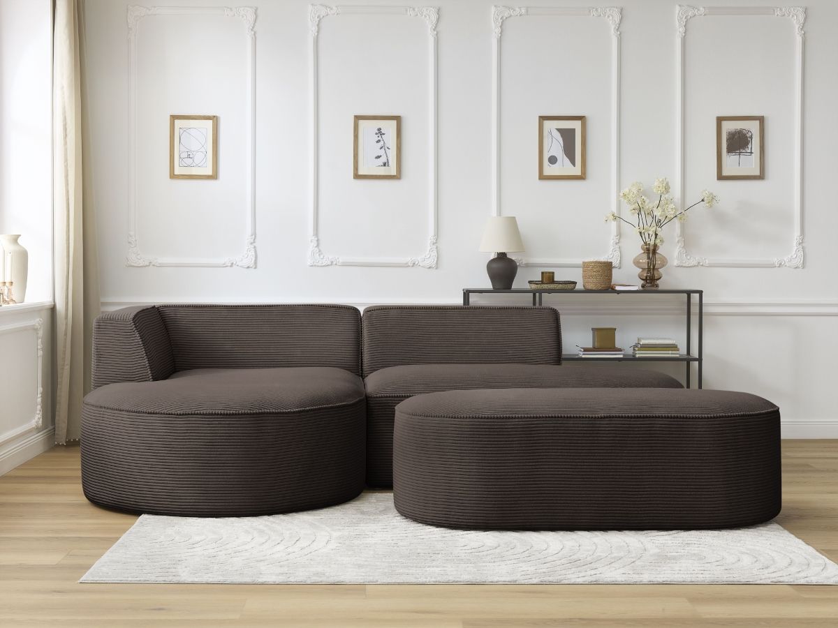 Canapé d'angle fixe ROUSSEAU velours côtelé avec pouf