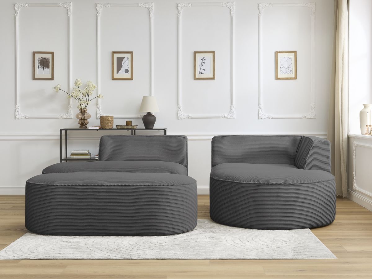 Canapé d'angle fixe ROUSSEAU velours côtelé avec pouf