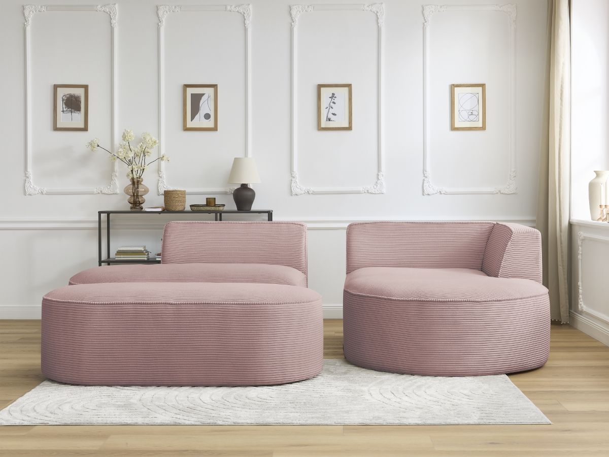 Canapé d'angle fixe ROUSSEAU velours côtelé avec pouf