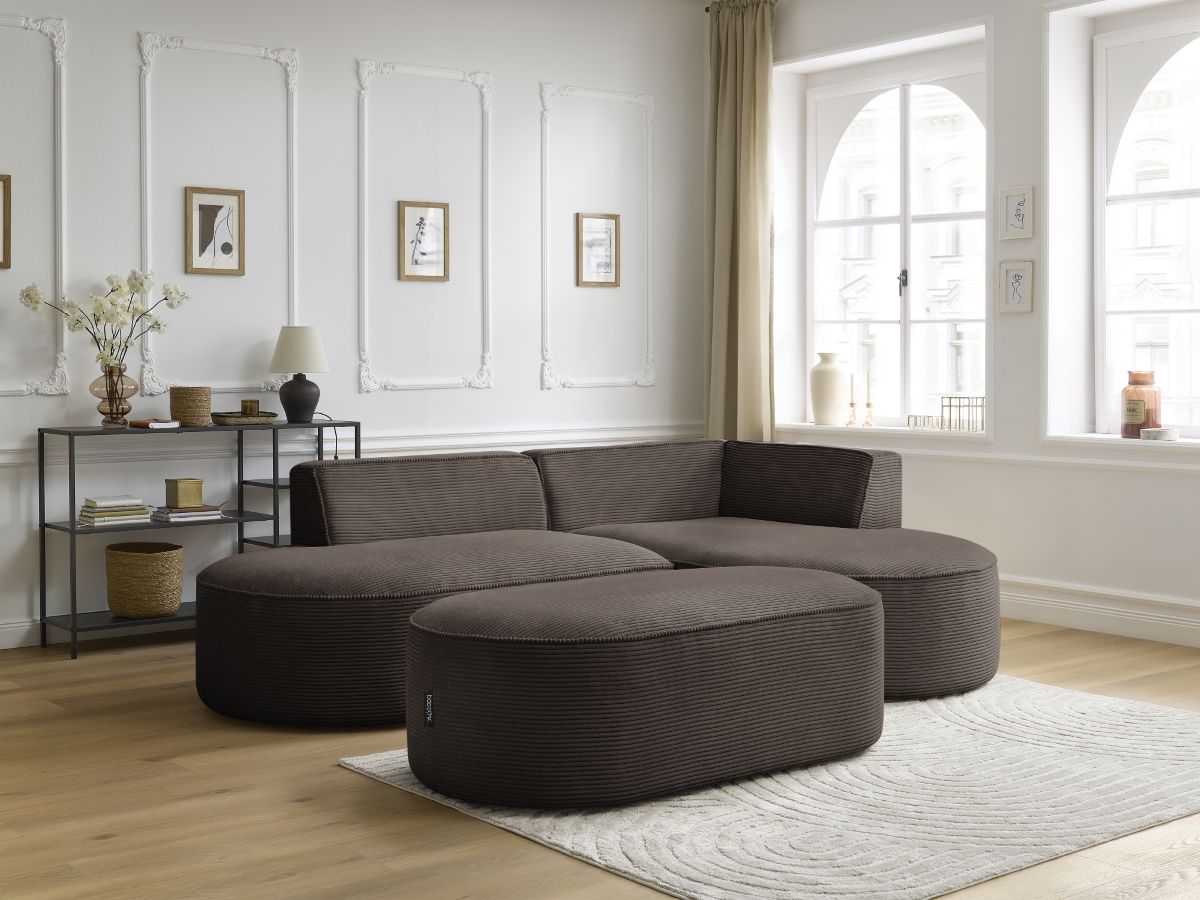Canapé d'angle fixe ROUSSEAU velours côtelé avec pouf