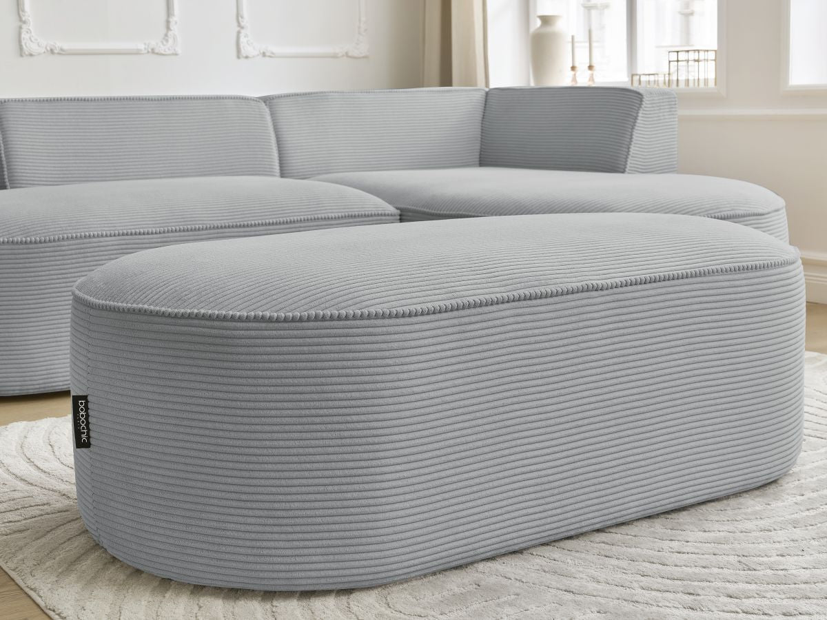 Canapé d'angle fixe ROUSSEAU velours côtelé avec pouf