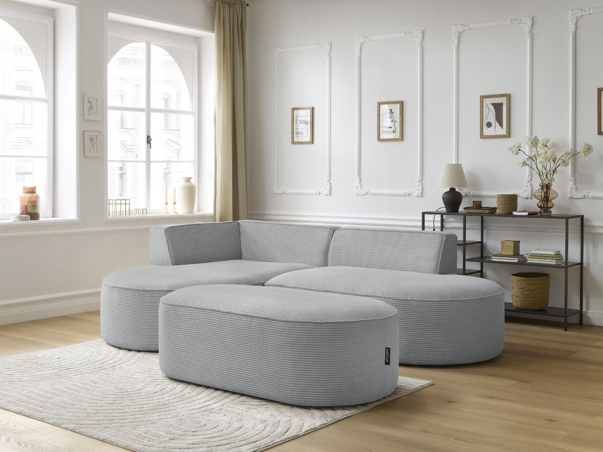 Canapé d'angle fixe ROUSSEAU velours côtelé avec pouf