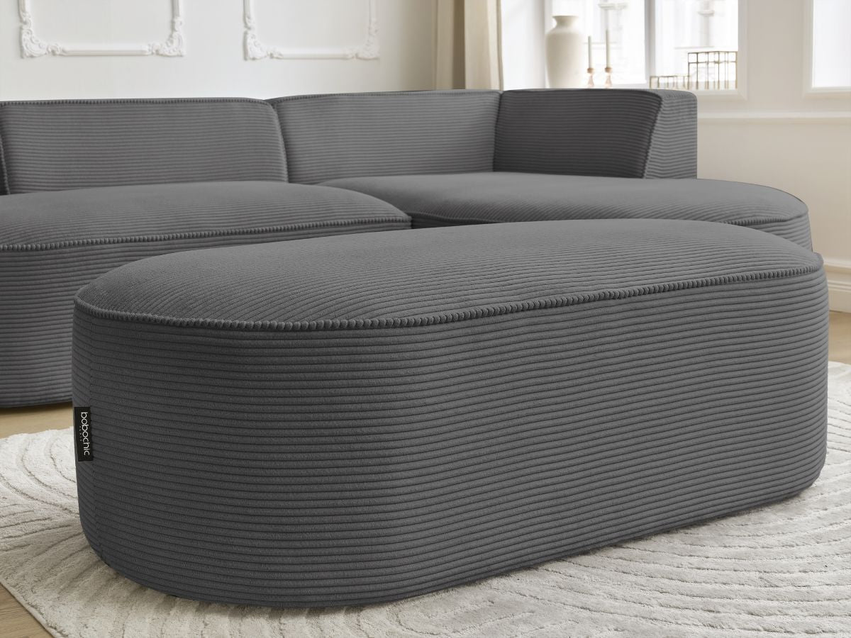 Canapé d'angle fixe ROUSSEAU velours côtelé avec pouf
