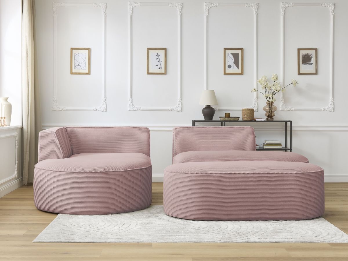 Canapé d'angle fixe ROUSSEAU velours côtelé avec pouf