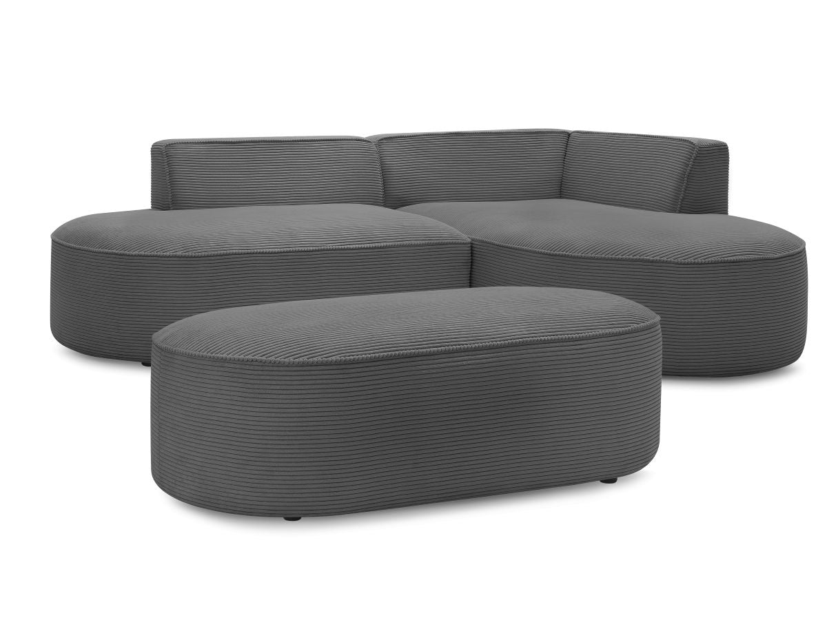 Canapé d'angle fixe ROUSSEAU velours côtelé avec pouf