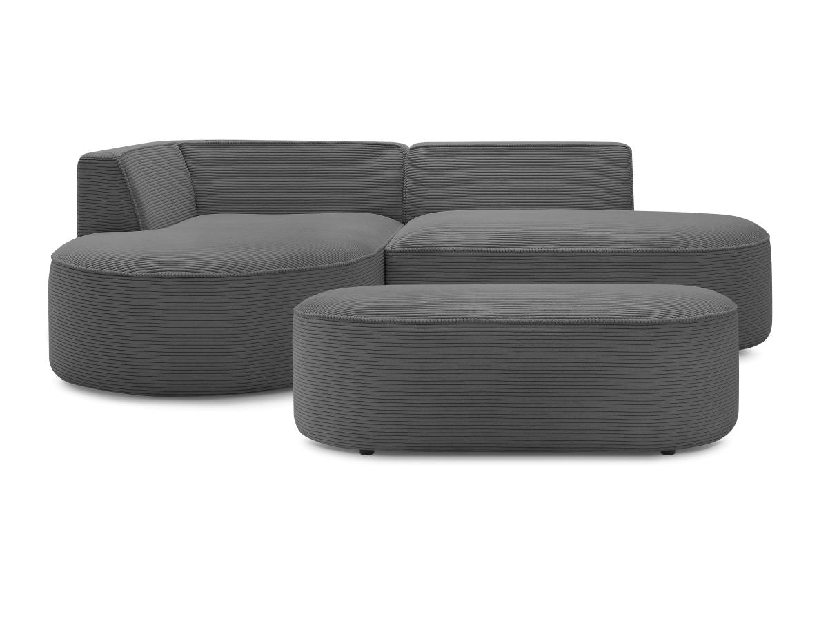 Canapé d'angle fixe ROUSSEAU velours côtelé avec pouf