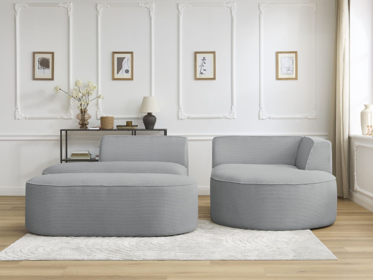 Canapé d'angle fixe ROUSSEAU velours côtelé avec pouf