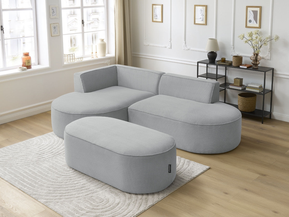 Canapé d'angle fixe ROUSSEAU velours côtelé avec pouf