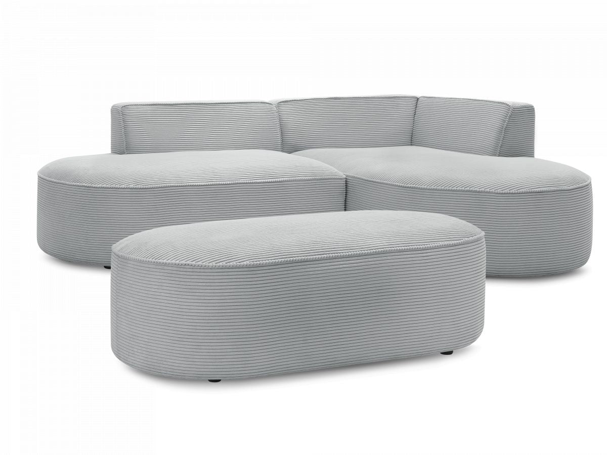 Canapé d'angle fixe ROUSSEAU velours côtelé avec pouf