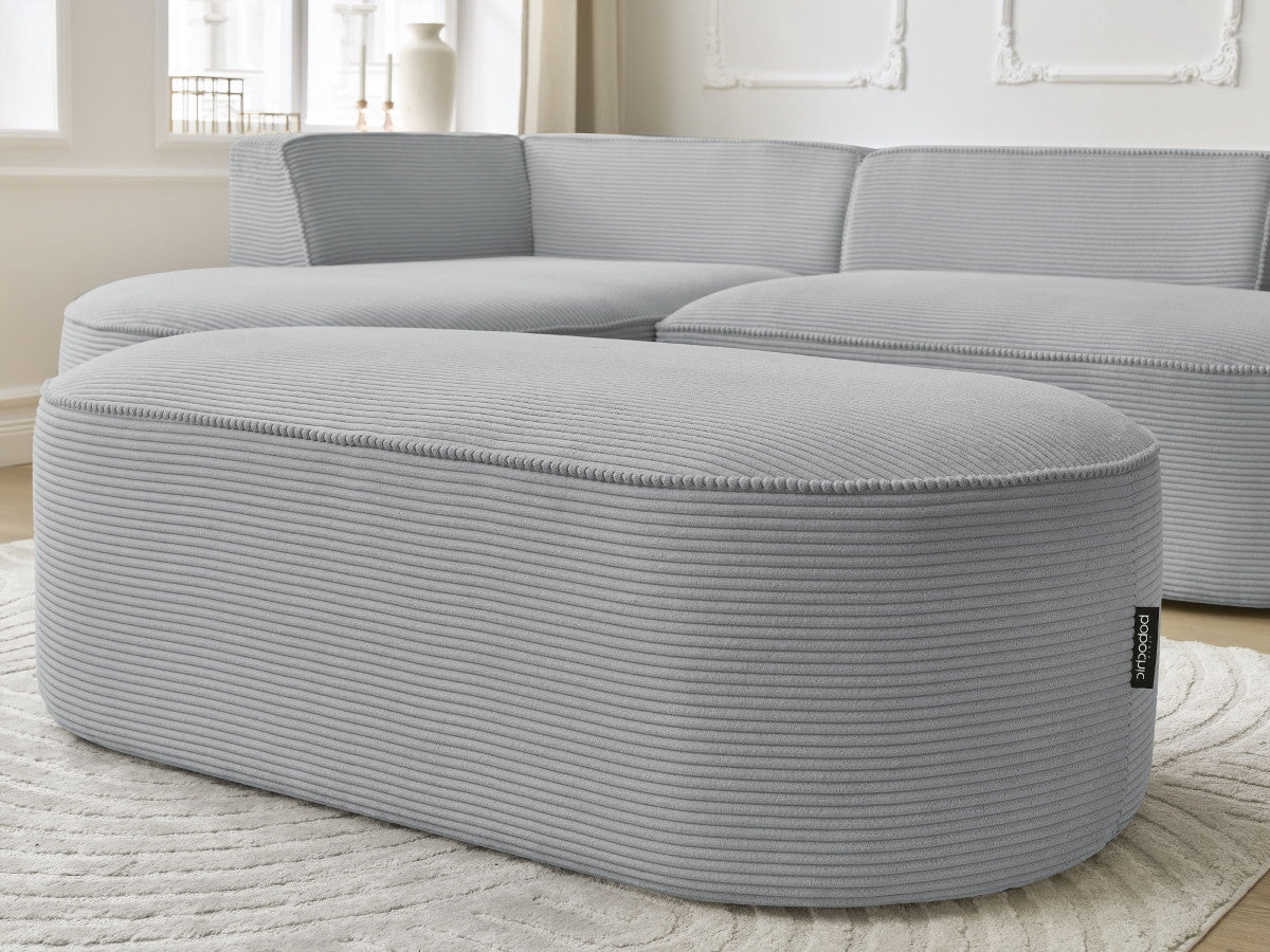 Canapé d'angle fixe ROUSSEAU velours côtelé avec pouf