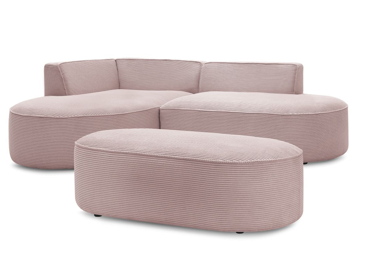 Canapé d'angle fixe ROUSSEAU velours côtelé avec pouf