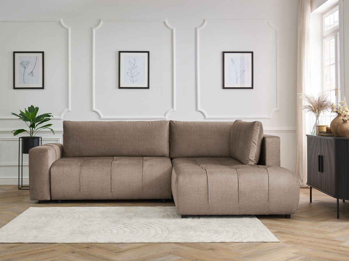 Canapé d'angle L convertible coffre ARSENE tissu velours