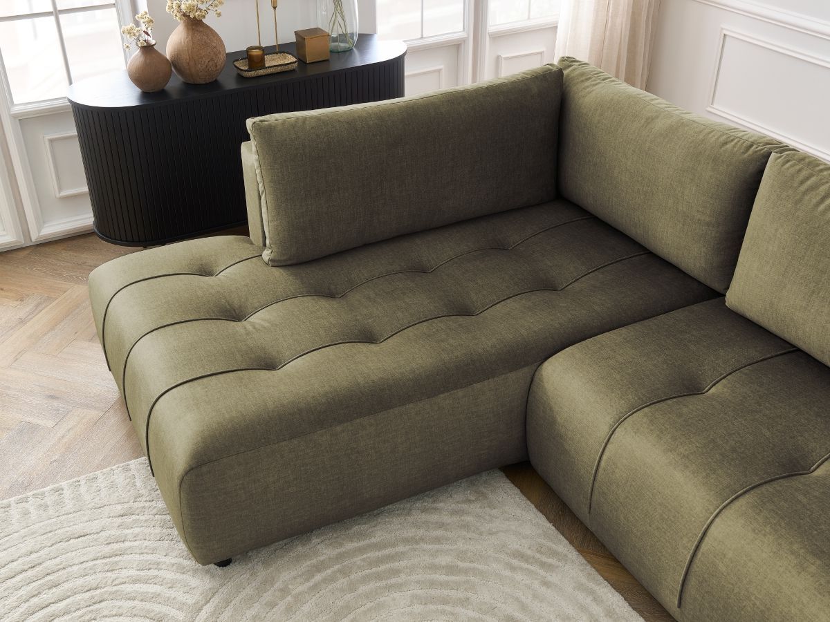 Canapé d'angle L convertible coffre ARSENE tissu velours