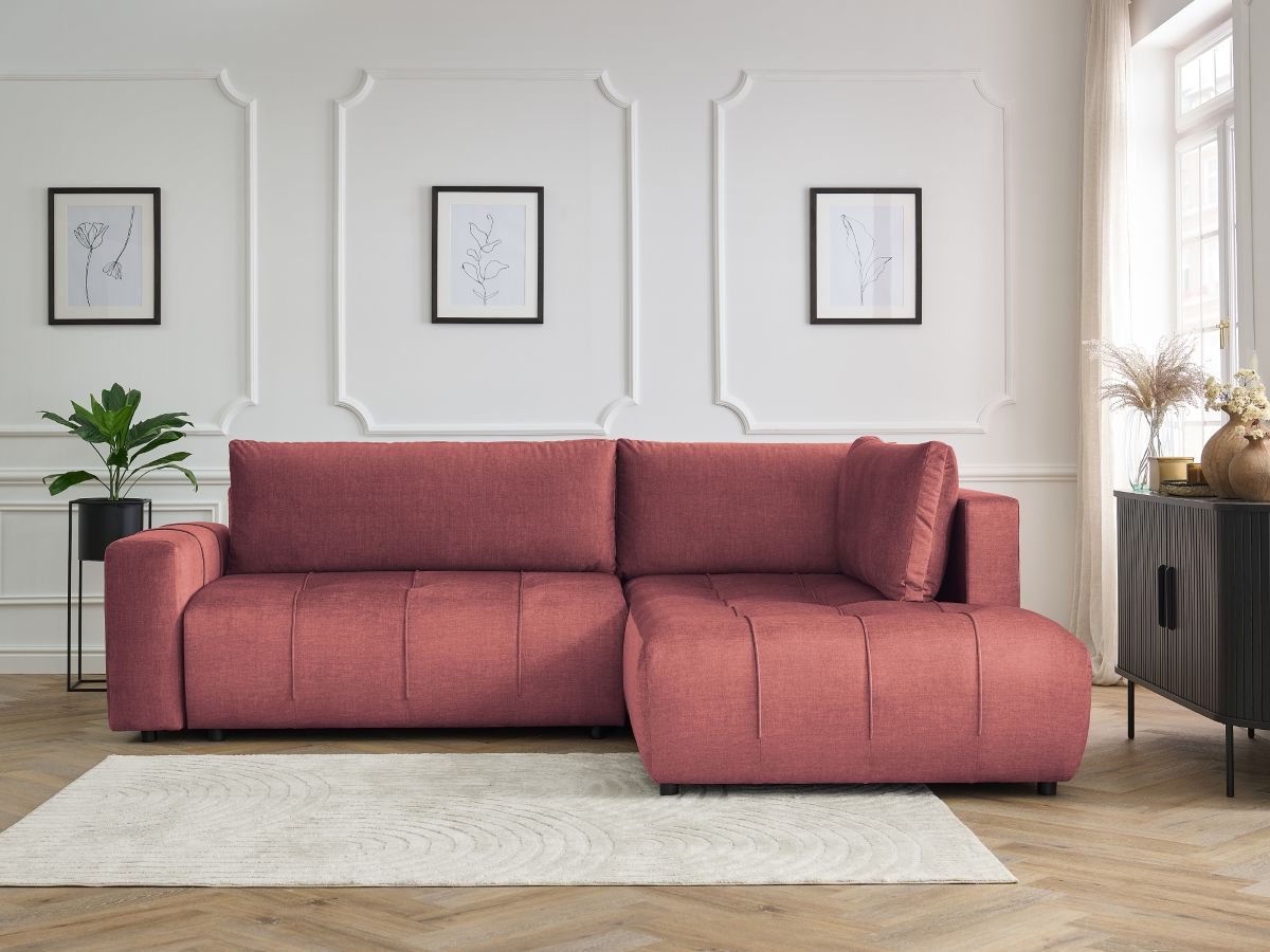 Canapé d'angle L convertible coffre ARSENE tissu velours