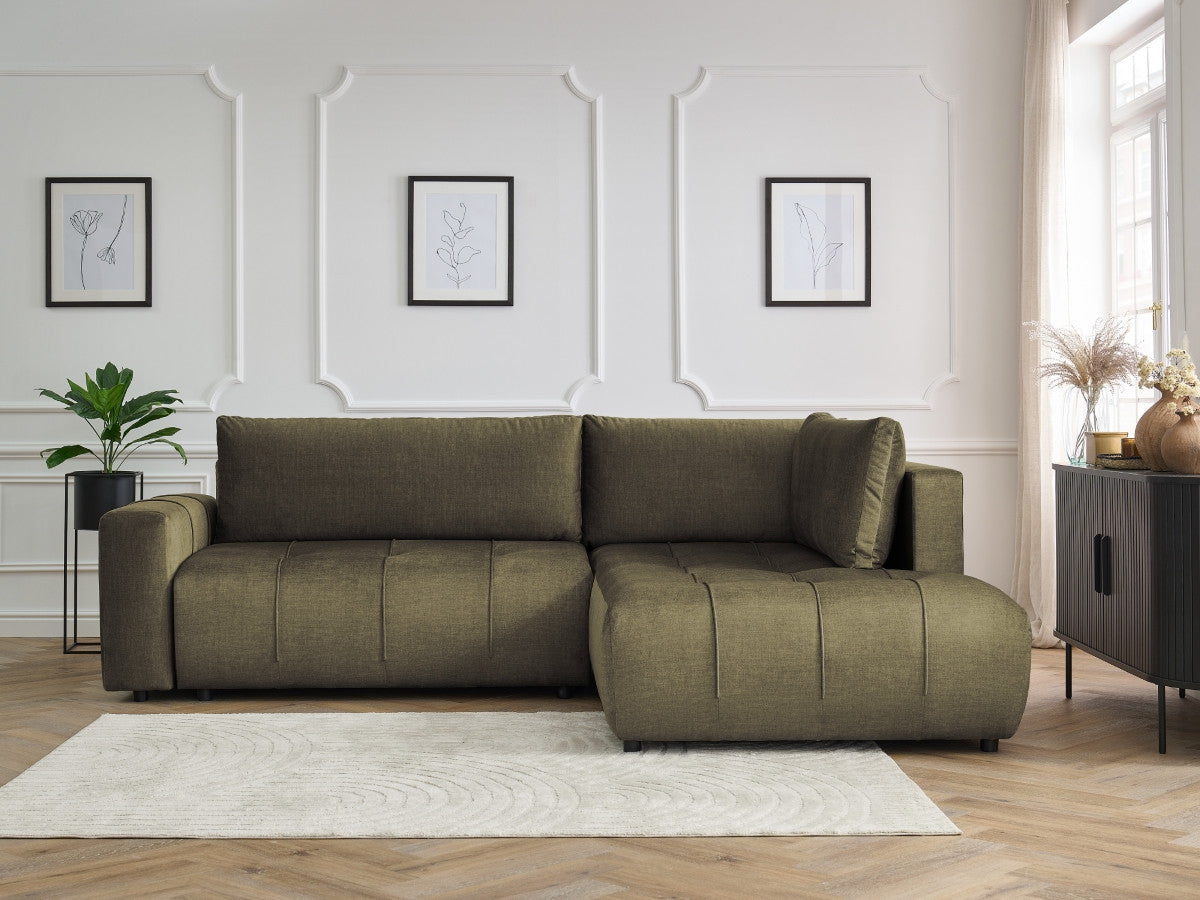 Canapé d'angle L convertible coffre ARSENE tissu velours