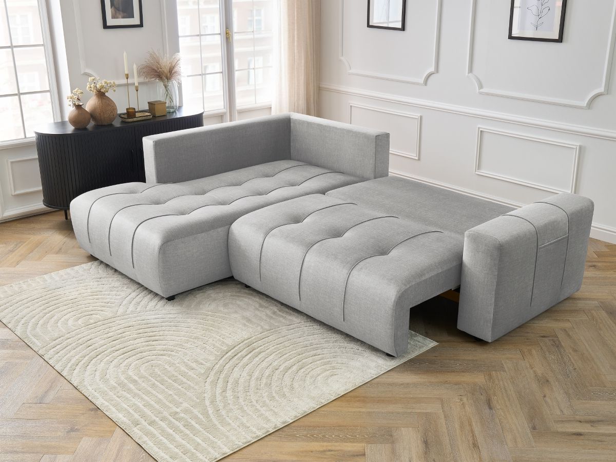 Canapé d'angle L convertible coffre ARSENE tissu velours