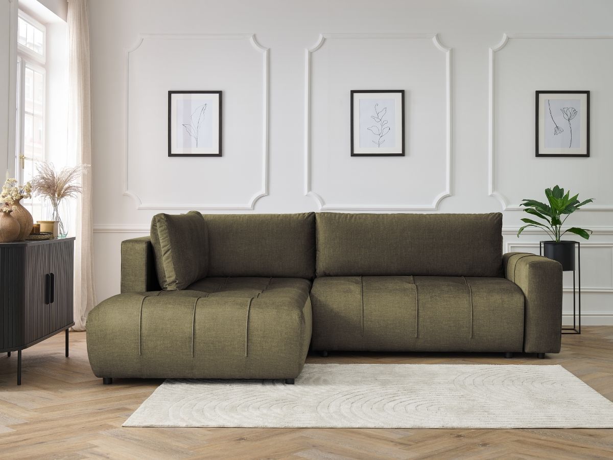 Canapé d'angle L convertible coffre ARSENE tissu velours
