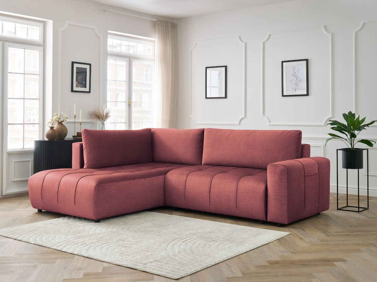 Canapé d'angle L convertible coffre ARSENE tissu velours