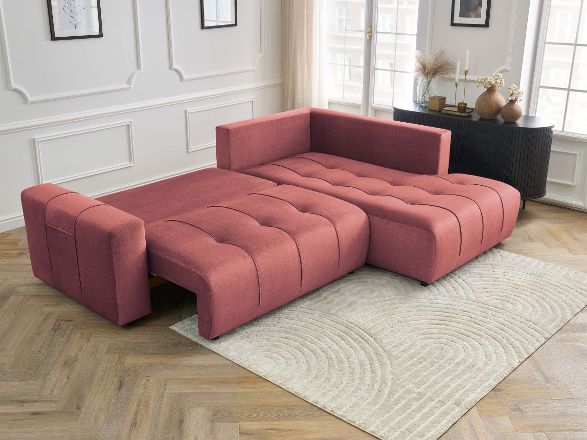 Canapé d'angle L convertible coffre ARSENE tissu velours