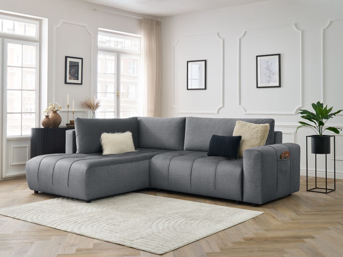 Canapé d'angle L convertible coffre ARSENE tissu velours