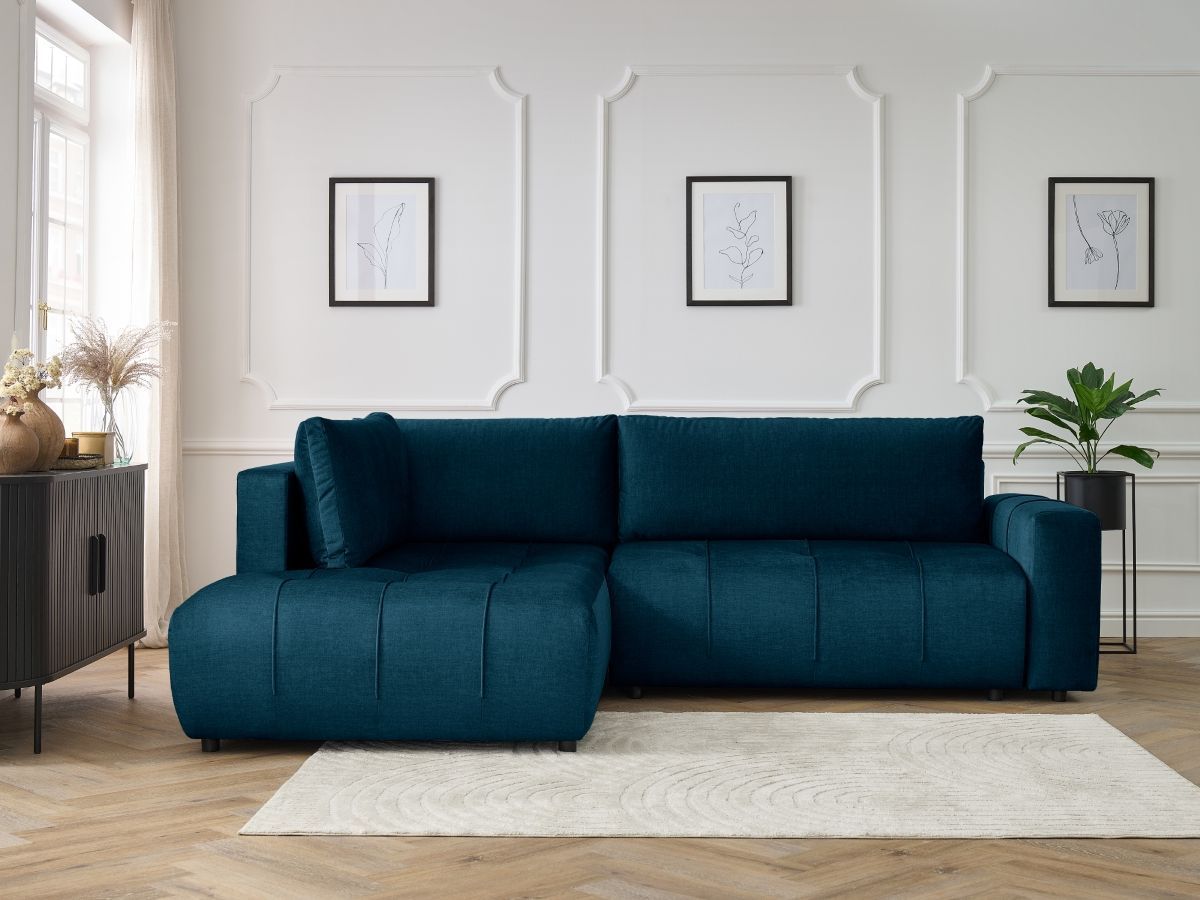 Canapé d'angle L convertible coffre ARSENE tissu velours