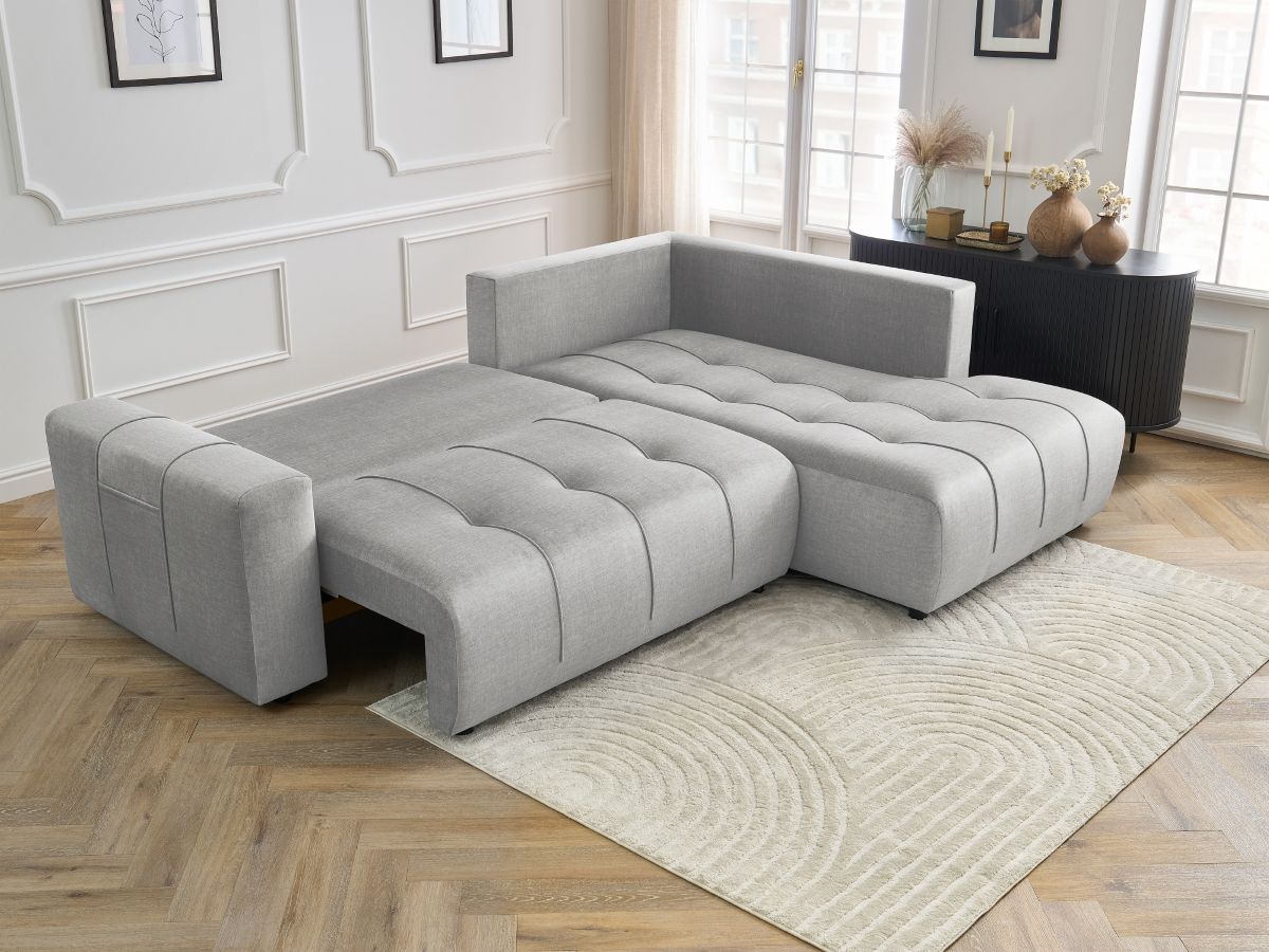 Canapé d'angle L convertible coffre ARSENE tissu velours