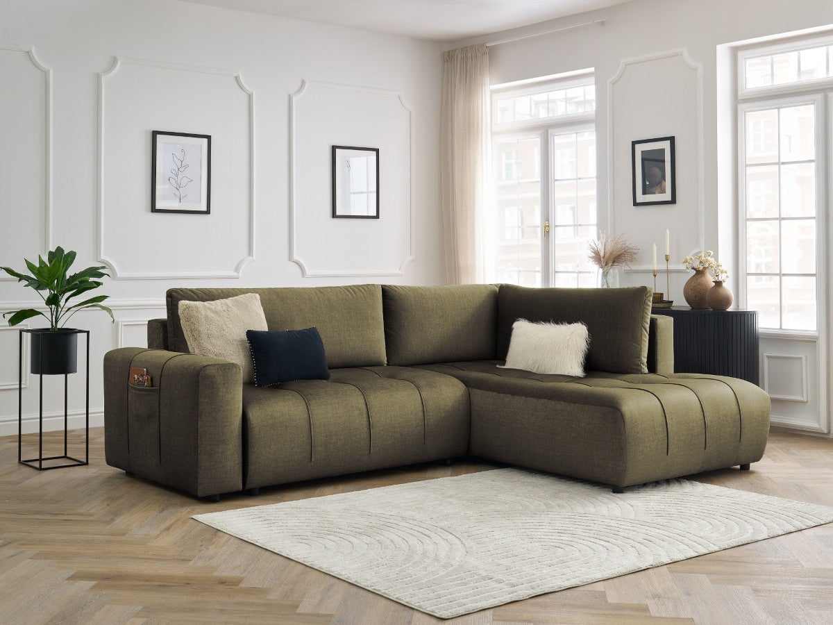 Canapé d'angle L convertible coffre ARSENE tissu velours