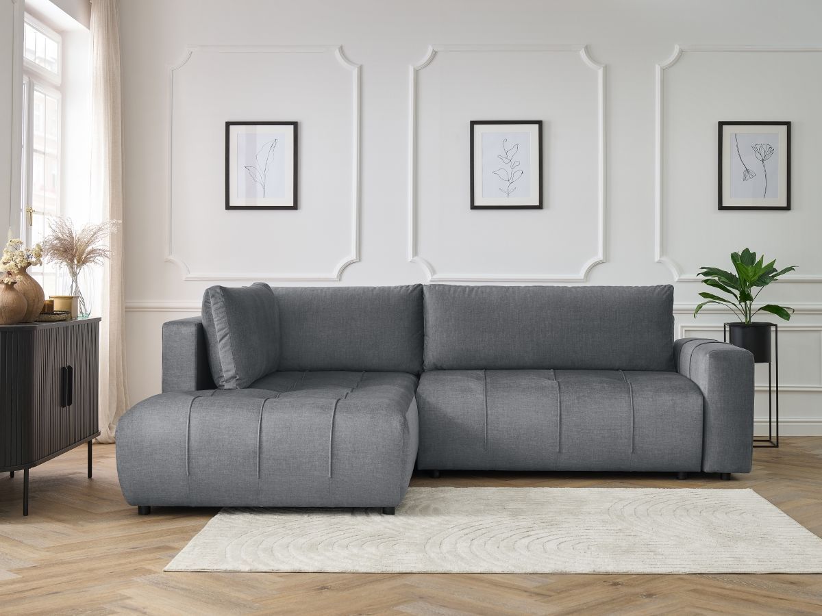 Canapé d'angle L convertible coffre ARSENE tissu velours