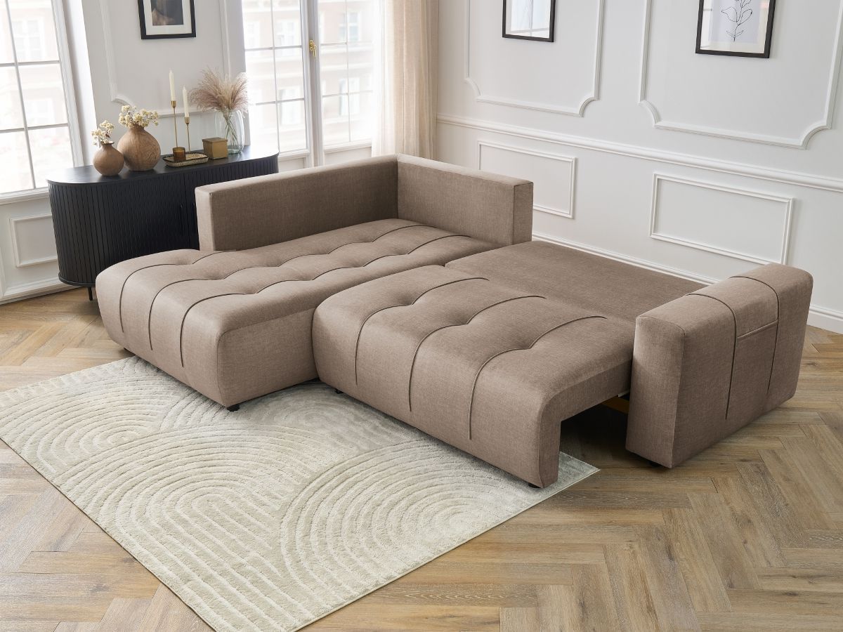 Canapé d'angle L convertible coffre ARSENE tissu velours