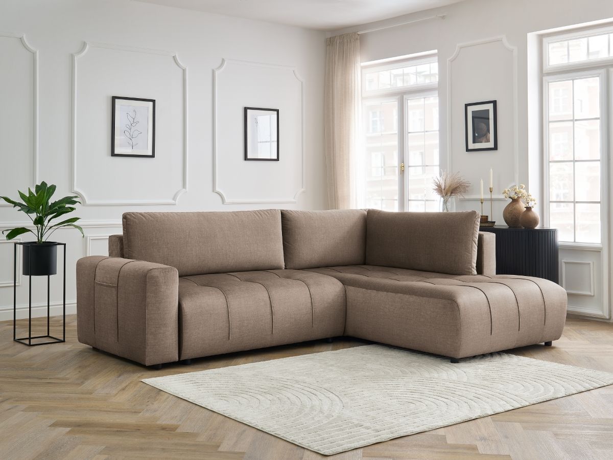 Canapé d'angle L convertible coffre ARSENE tissu velours