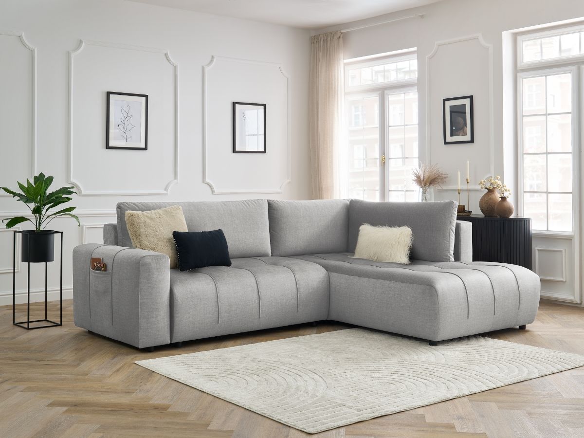 Canapé d'angle L convertible coffre ARSENE tissu velours