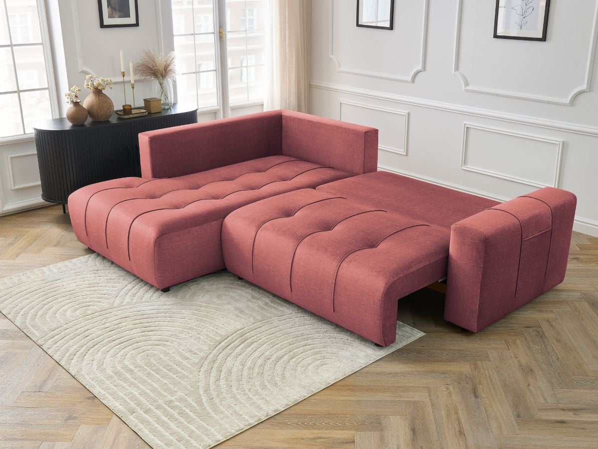 Canapé d'angle L convertible coffre ARSENE tissu velours