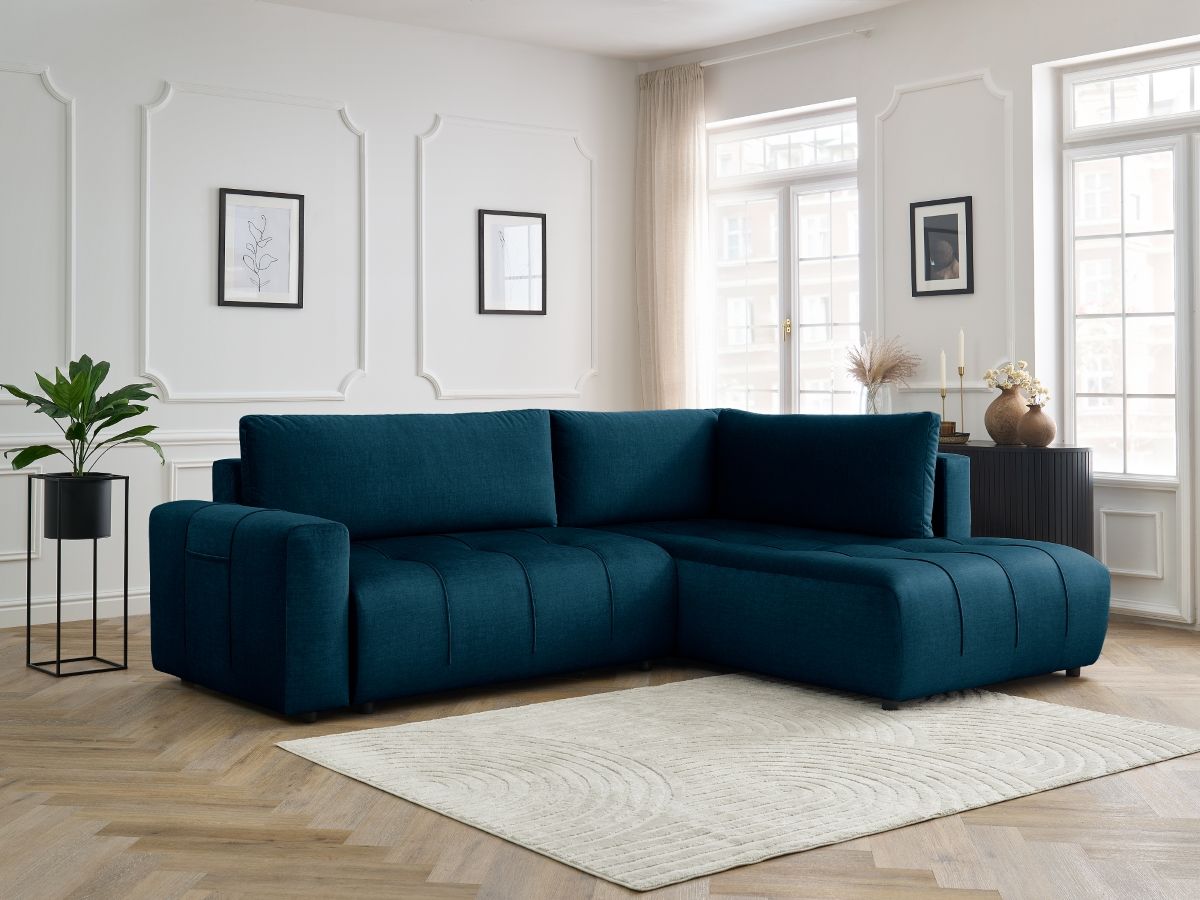 Canapé d'angle L convertible coffre ARSENE tissu velours