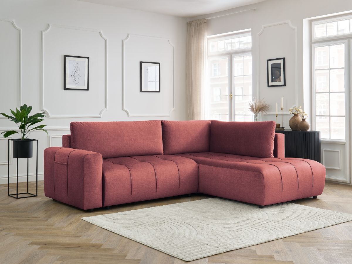 Canapé d'angle L convertible coffre ARSENE tissu velours
