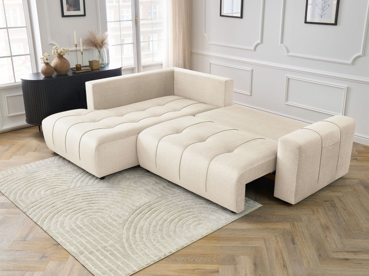 Canapé d'angle L convertible coffre ARSENE tissu velours