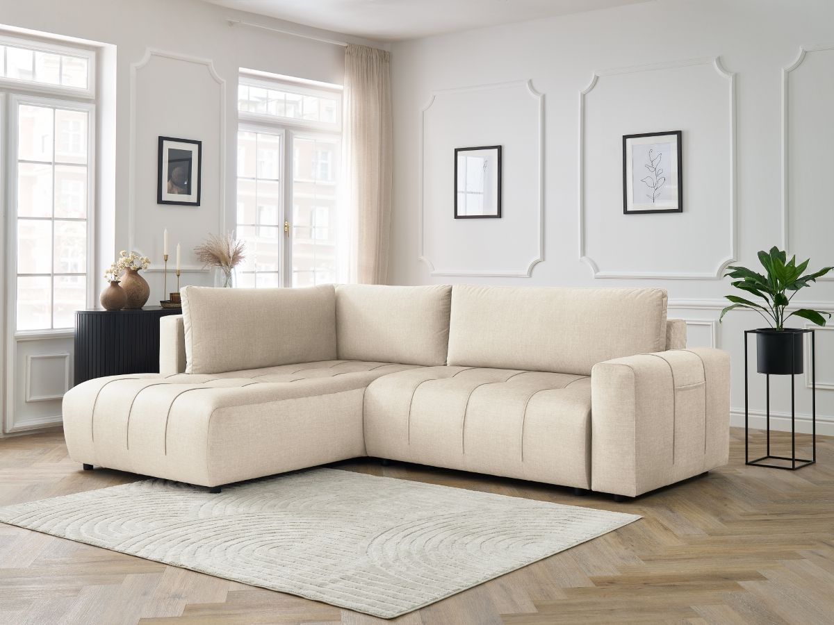 Canapé d'angle L convertible coffre ARSENE tissu velours