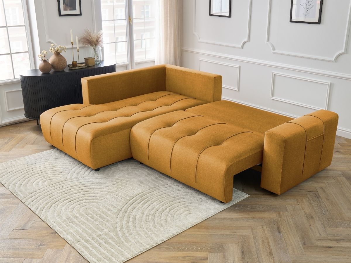 Canapé d'angle L convertible coffre ARSENE tissu velours