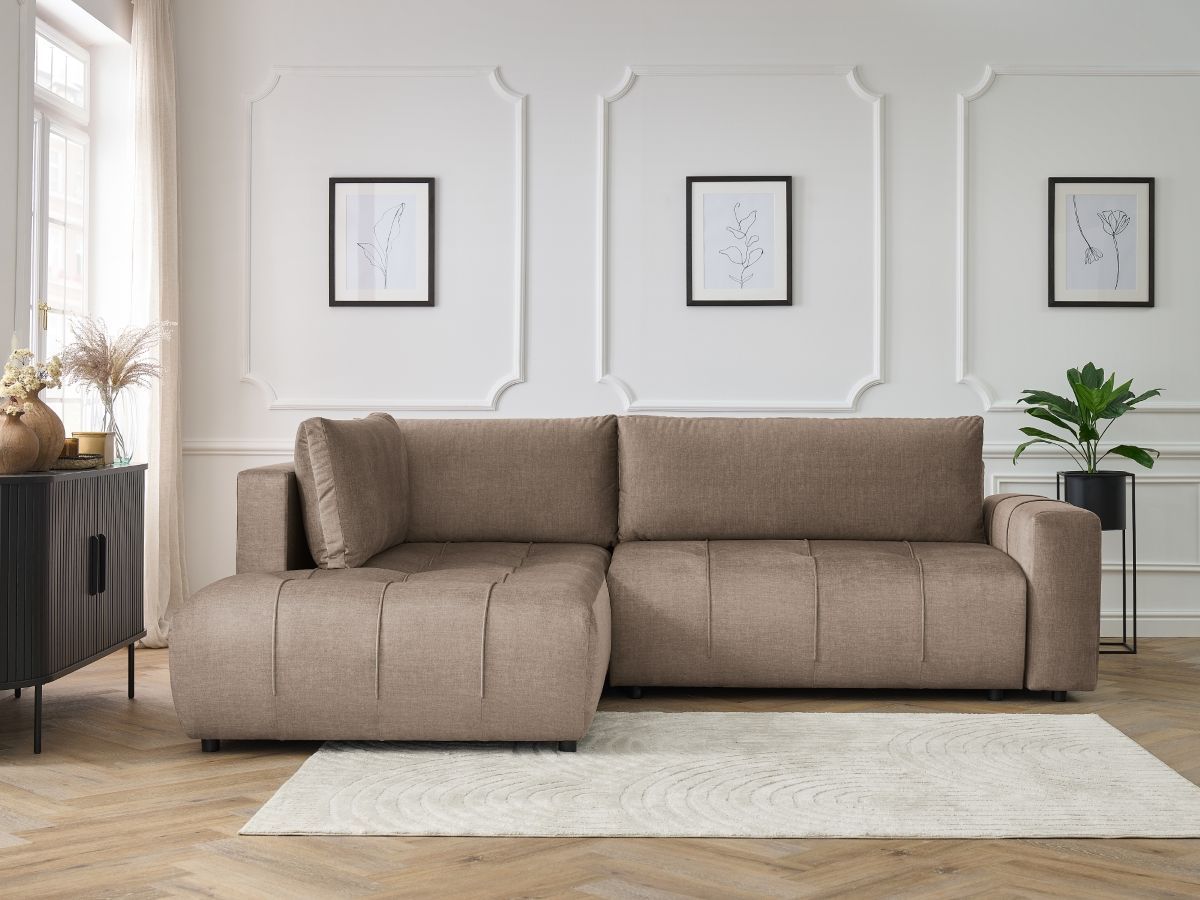 Canapé d'angle L convertible coffre ARSENE tissu velours