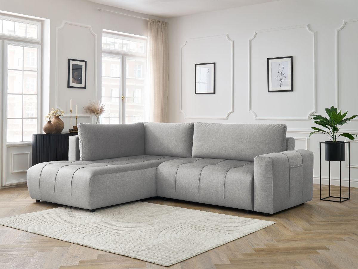 Canapé d'angle L convertible coffre ARSENE tissu velours